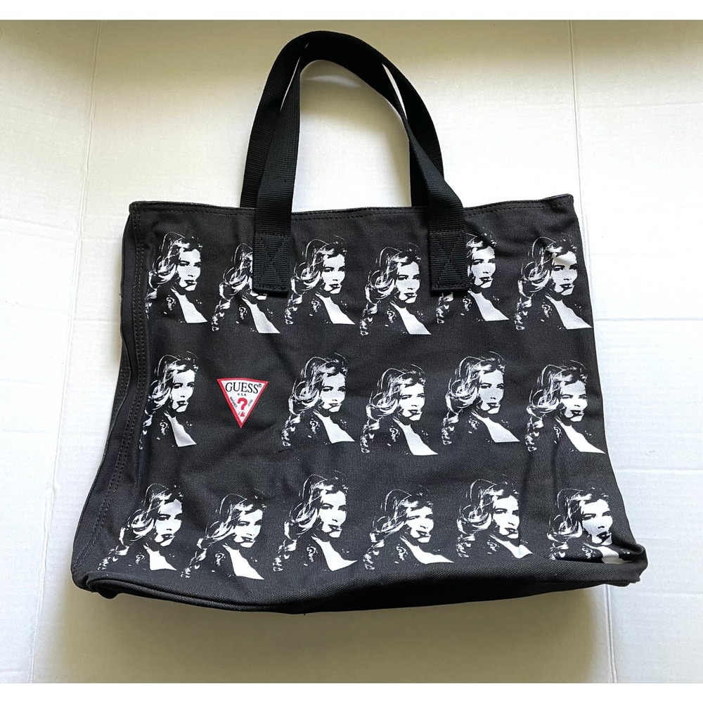 Guess Vintage 90's Claudia Schiffer Zip Tote Black Canvas "Rare"